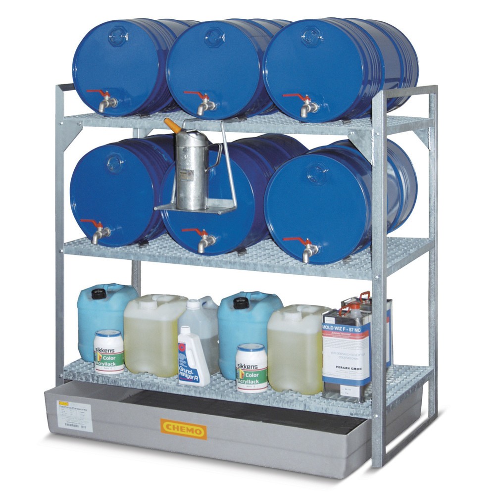 Productafbeelding nr. 2: Vatenstelling CEMO voor gevaarlijke stoffen, GVK-lekbak, voor 6 vaten van 60 liter, 2 roosters