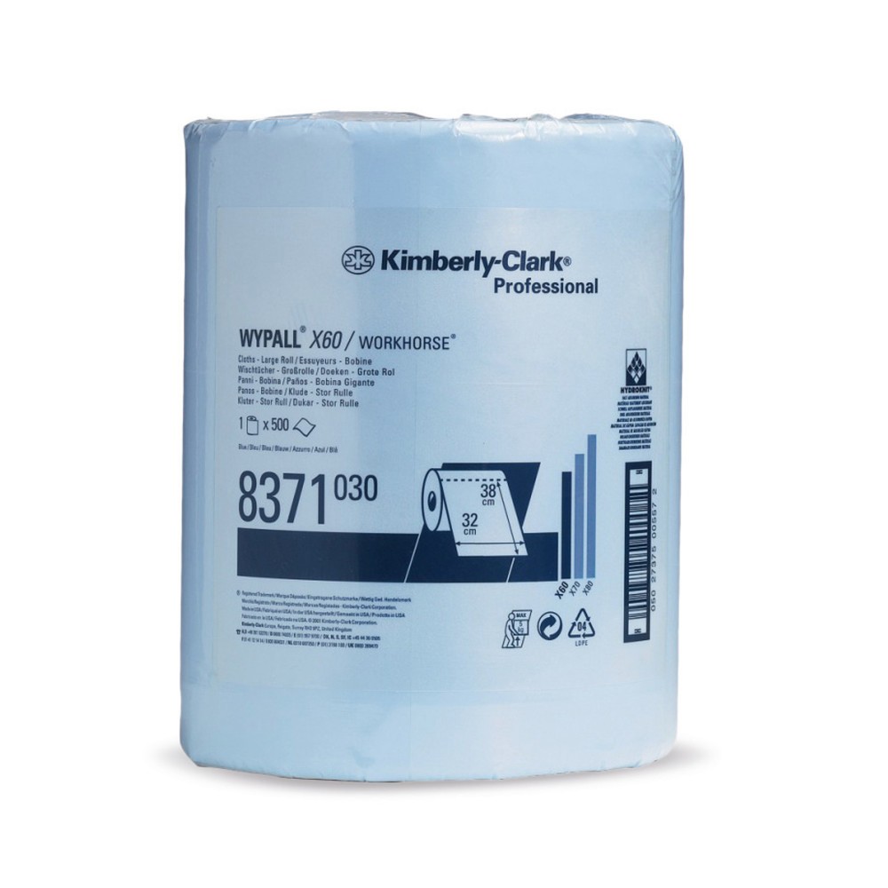 Product afbeelding: Poetsdoekjes WYPALL X60, hxb 380 x 315 mm, grote rol, lichtblauw