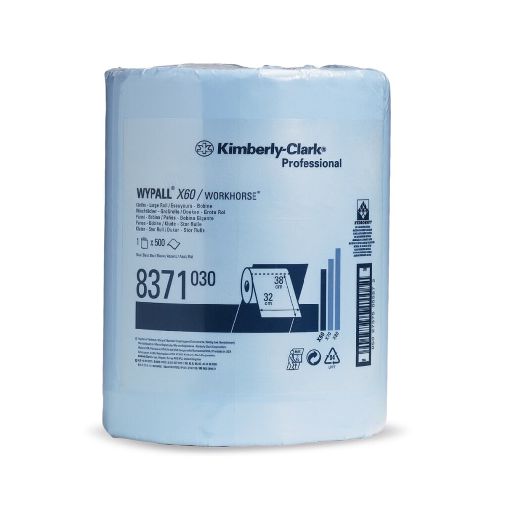 Poetsdoekjes WYPALL X60, hxb 380 x 315 mm, grote rol, lichtblauw Product afbeelding: Poetsdoekjes WYPALL X60, hxb 380 x 315 mm, grote rol, lichtblauw