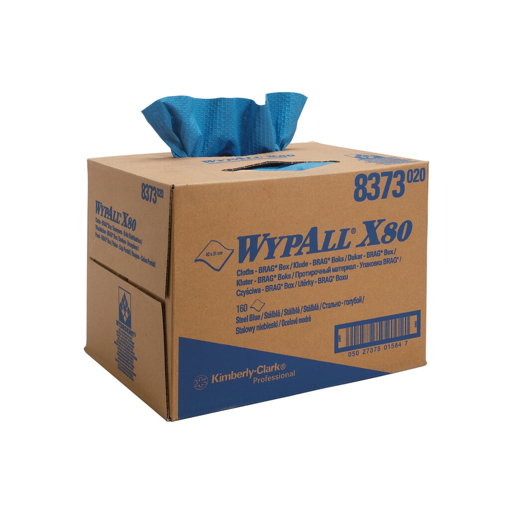 Poetsdoekjes WYPALL X80, hxb 427 x 318 mm, BRAG Box, staalblauw Product afbeelding: Poetsdoekjes WYPALL X80, hxb 427 x 318 mm, BRAG Box, staalblauw