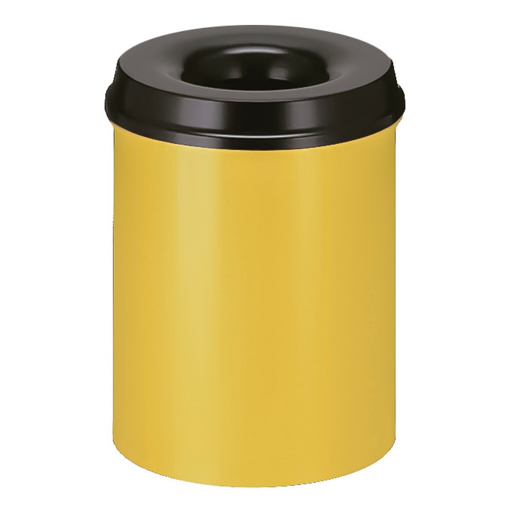 Product afbeelding: Veiligheidsafvalbak, zelfdovend, staal, 15 liter, geel, zwart