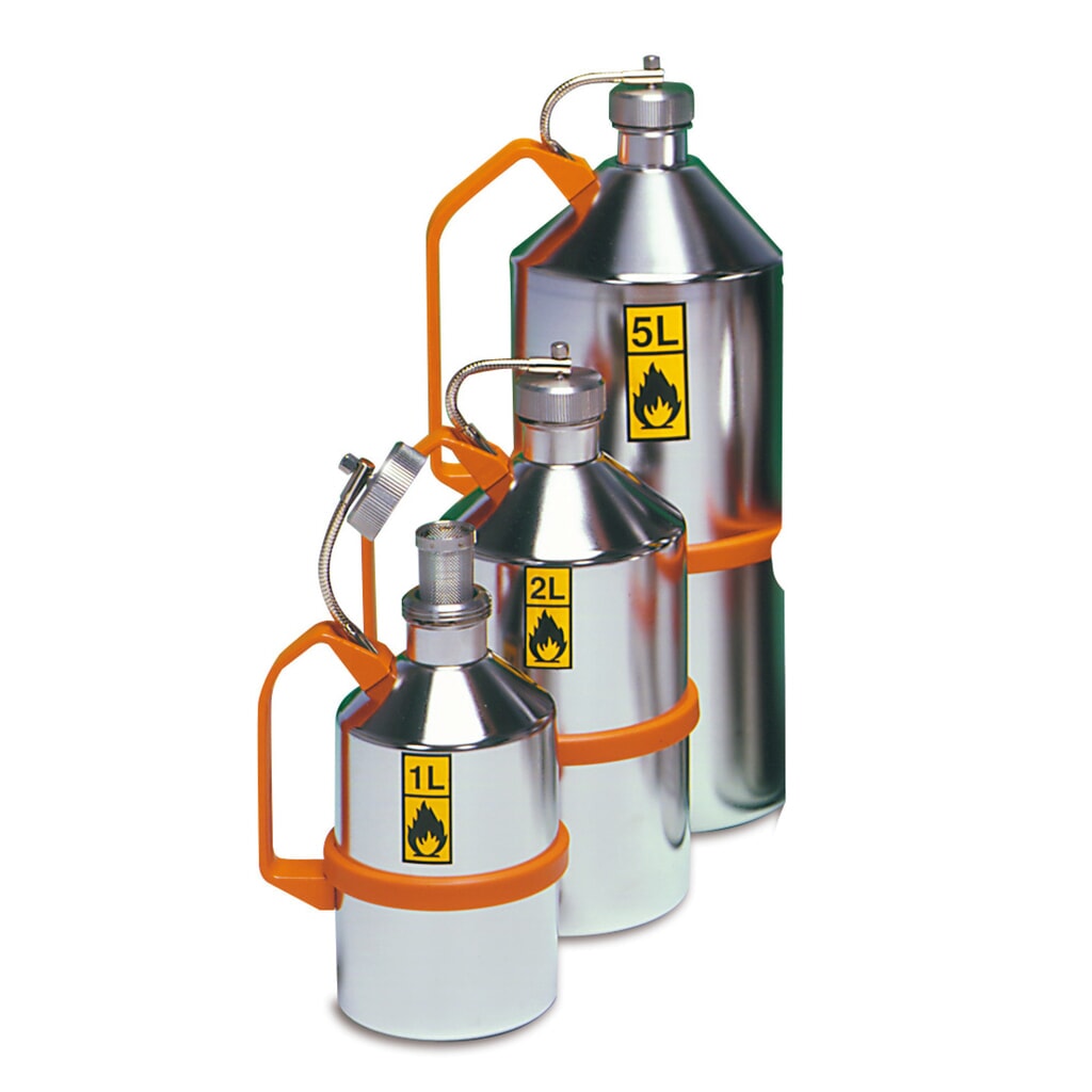 Veiligheidskan van roestvrijstaal, met schroefdop, 1 l Product afbeelding: Veiligheidskan van roestvrijstaal, met schroefdop, 1 l
