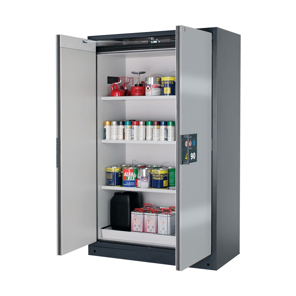 Brandveilige kluis asecos® Q-PEGASUS / type 90, 3 legborden, hxbxd 1.953 x 1.193 x 615 mm, zilver Product afbeelding: Brandveilige kluis asecos® Q-PEGASUS / type 90, 3 legborden, hxbxd 1.953 x 1.193 x 615 mm, zilver