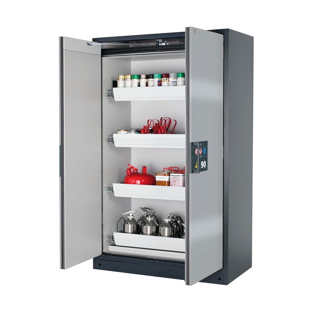 Product afbeelding: Brandveilige kluis asecos® Q-PEGASUS / type 90, 4 uittrekbare lekbakken, hxbxd 1.953 x 1.193 x 615 mm, zilver