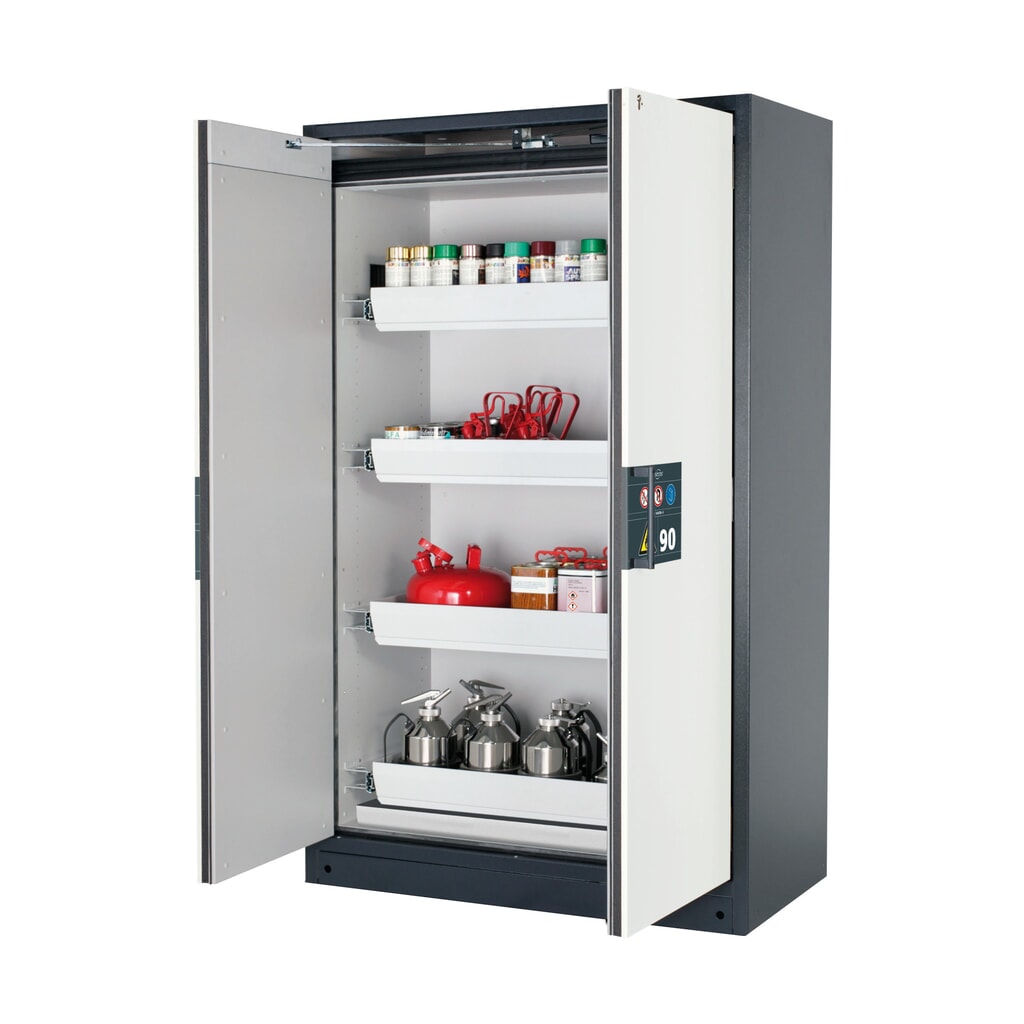 Product afbeelding: Brandveilige kluis asecos® Q-PEGASUS / type 90, 4 uittrekbare lekbakken, hxbxd 1.953 x 1.193 x 615 mm, zuiver wit