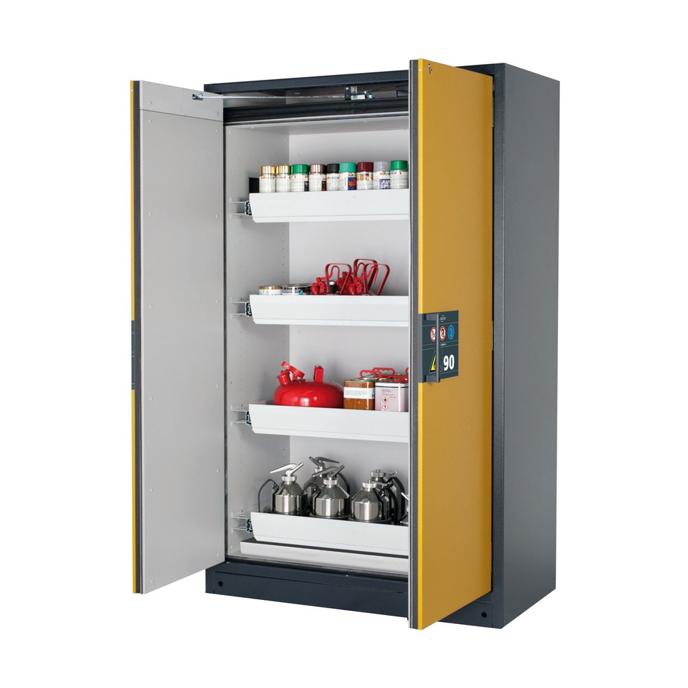 Product afbeelding: Veiligheidskast asecos® Q-PEGASUS / type 90, 4 uittrekbare lekbakken, hxbxd 1.953 x 1.193 x 615 mm, goudgeel