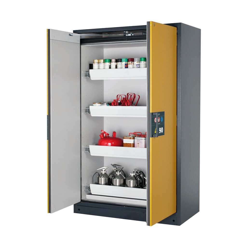 Brandveilige kluis asecos® Q-PEGASUS / type 90, 4 uittrekbare lekbakken, hxbxd 1.953 x 1.193 x 615 mm, goudgeel Product afbeelding: Brandveilige kluis asecos® Q-PEGASUS / type 90, 4 uittrekbare lekbakken, hxbxd 1.953 x 1.193 x 615 mm, goudgeel