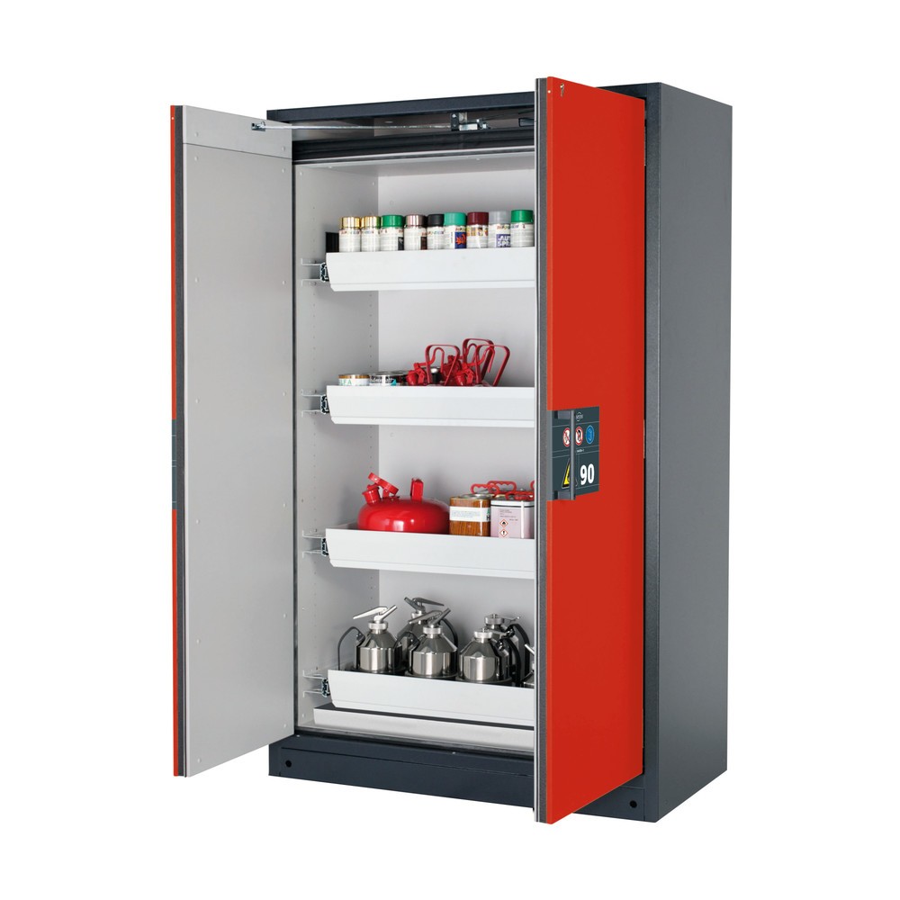 Product afbeelding: Veiligheidskast asecos® Q-PEGASUS / type 90, 4 uittrekbare lekbakken, hxbxd 1.953 x 1.193 x 615 mm, verkeersrood