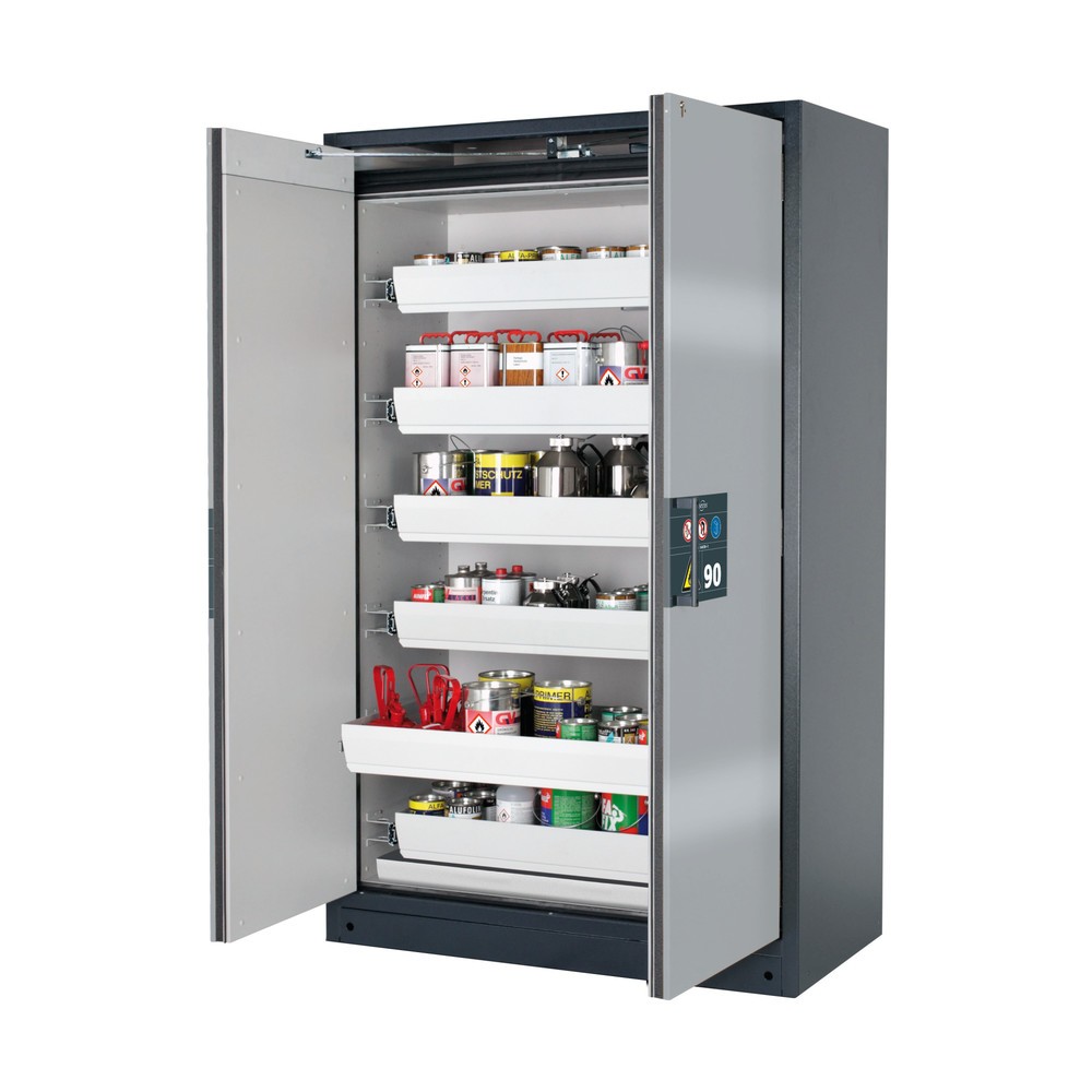 Product afbeelding: Veiligheidskast asecos® Q-PEGASUS / type 90, 6 uittrekbare lekbakken, hxbxd 1.953 x 1.193 x 615 mm, witaluminium