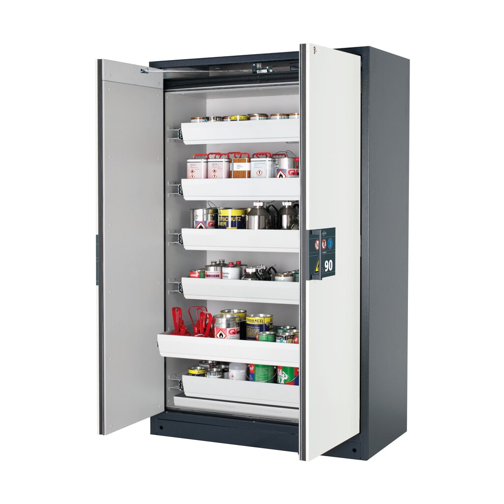 Brandveilige kluis asecos® Q-PEGASUS / type 90, 6 uittrekbare lekbakken, hxbxd 1.953 x 1.193 x 615 mm, zuiver wit Product afbeelding: Brandveilige kluis asecos® Q-PEGASUS / type 90, 6 uittrekbare lekbakken, hxbxd 1.953 x 1.193 x 615 mm, zuiver wit