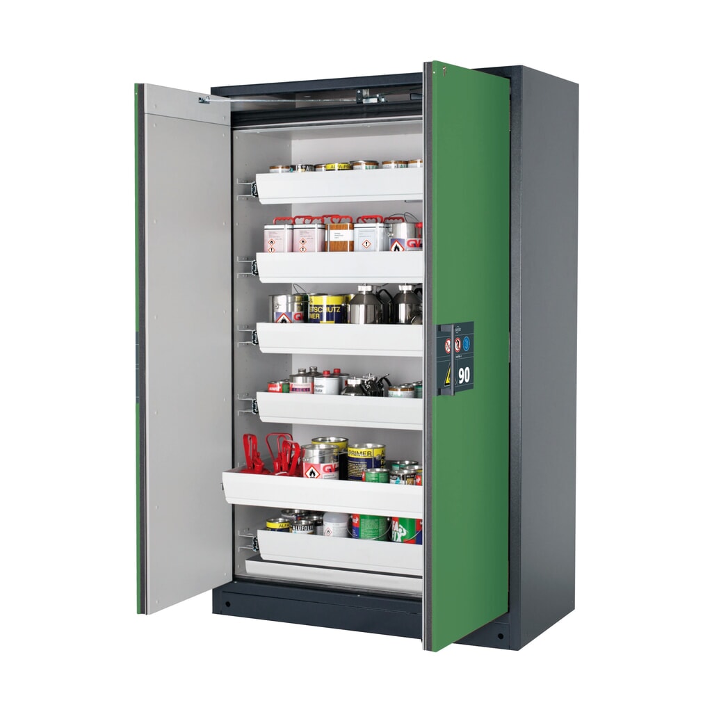 Brandveilige kluis asecos® Q-PEGASUS / type 90, 6 uittrekbare lekbakken, hxbxd 1.953 x 1.193 x 615 mm, resedagroen Product afbeelding: Brandveilige kluis asecos® Q-PEGASUS / type 90, 6 uittrekbare lekbakken, hxbxd 1.953 x 1.193 x 615 mm, resedagroen