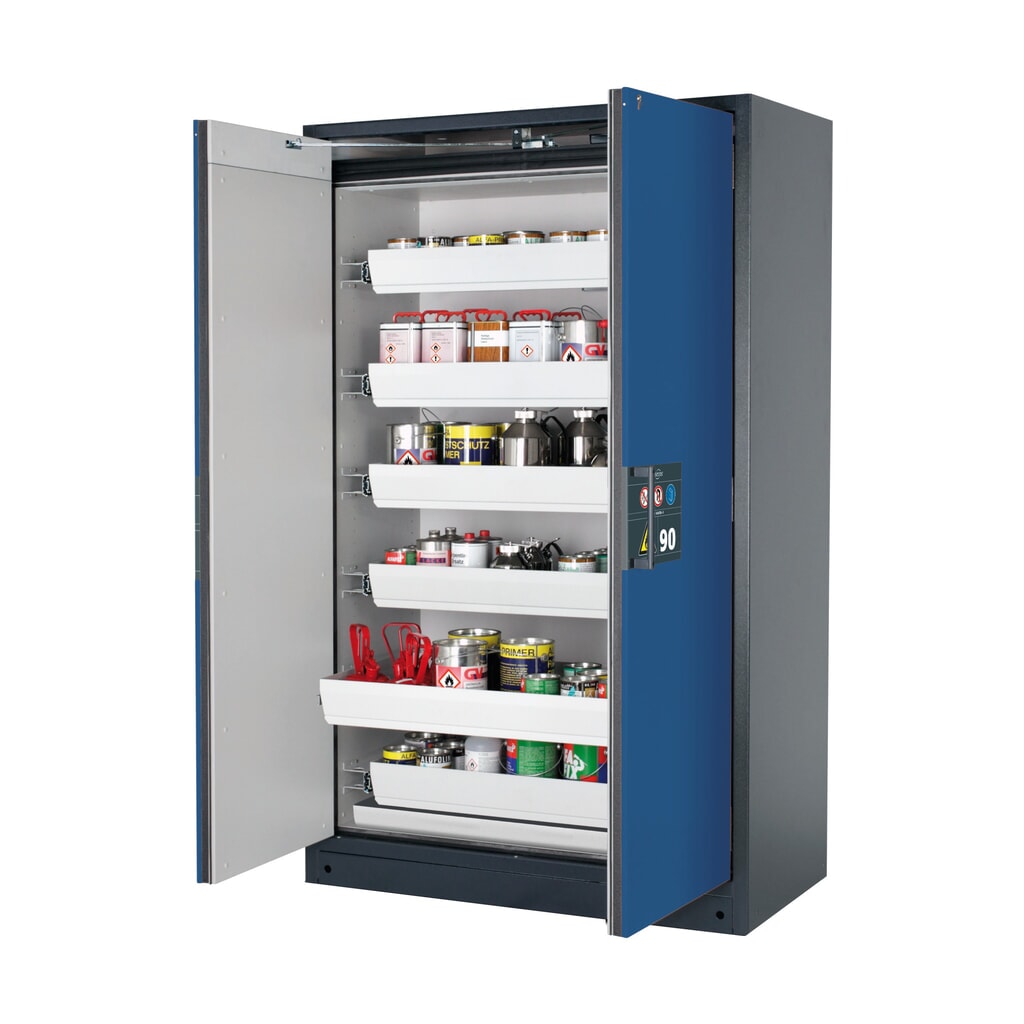 Product afbeelding: Brandveilige kluis asecos® Q-PEGASUS / type 90, 6 uittrekbare lekbakken, hxbxd 1.953 x 1.193 x 615 mm, gentiaanblauw