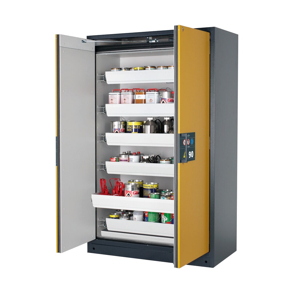 Brandveilige kluis asecos® Q-PEGASUS / type 90, 6 uittrekbare lekbakken, hxbxd 1.953 x 1.193 x 615 mm, goudgeel Product afbeelding: Brandveilige kluis asecos® Q-PEGASUS / type 90, 6 uittrekbare lekbakken, hxbxd 1.953 x 1.193 x 615 mm, goudgeel