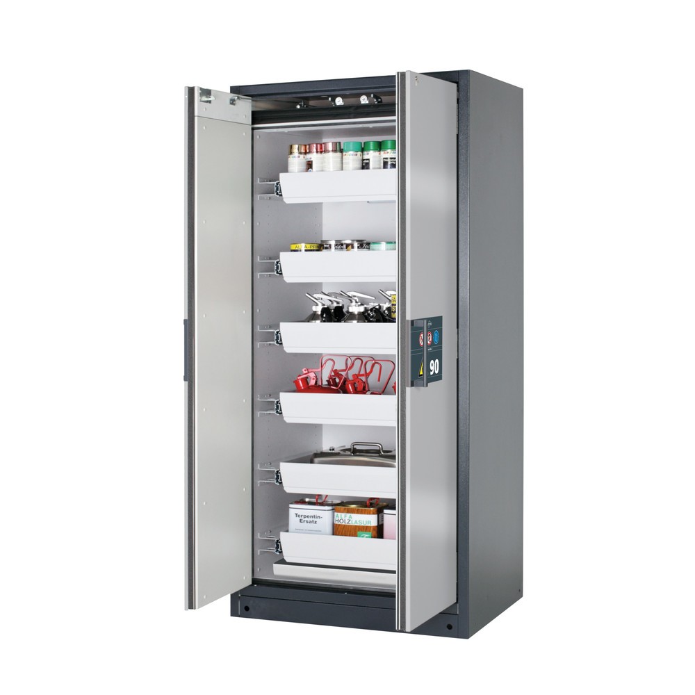 Product afbeelding: Veiligheidskast asecos® Q-PEGASUS / type 90, 6 uittrekbare lekbakken, hxbxd 1.953 x 893 x 615 mm, witaluminium