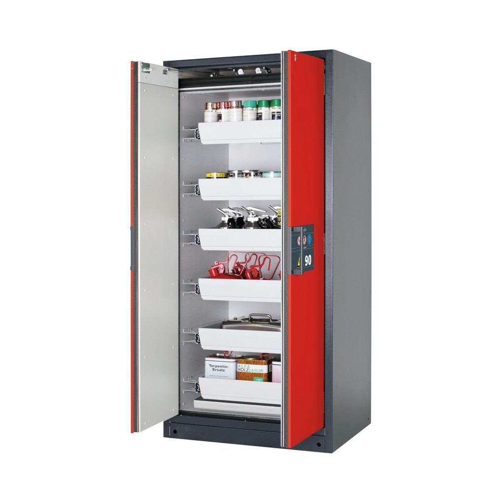 Product afbeelding: Veiligheidskast asecos® Q-PEGASUS / type 90, 6 uittrekbare lekbakken, hxbxd 1.953 x 893 x 615 mm, verkeersrood