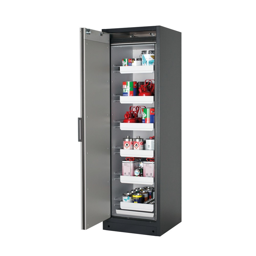 Product afbeelding: Veiligheidskast asecos® Q-PEGASUS / type 90, 6 uittrekbare lekbakken, h x b x d 1.953 x 599 x 615 mm, witaluminium