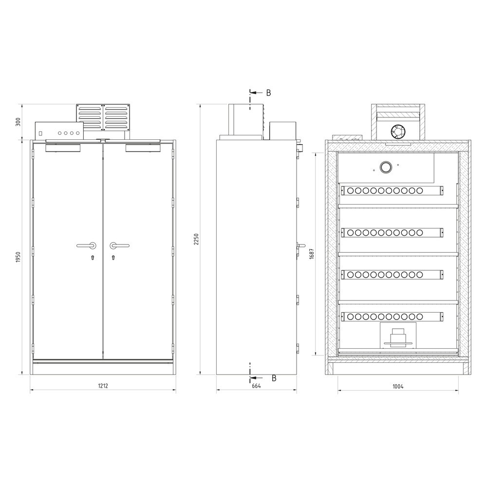 Productafbeelding nr. 2: Veiligheidskast PRIORIT PRIOLIN voor lithium-ion accu’s, 4 roosterlegborden, lekbak, besturingseenheid 400 V / AC, 2 x 10 stopcontacten
