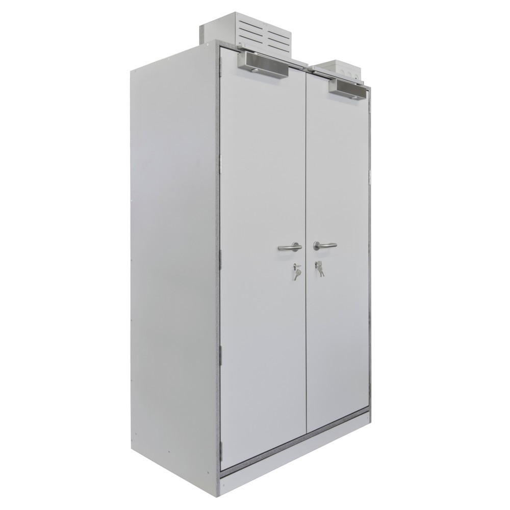 Product afbeelding: Veiligheidskast PRIORIT PRIOLIN voor lithium-ion accu’s, 4 roosterlegborden, lekbak, besturingseenheid 400 V / AC, 2 x 10 stopcontacten
