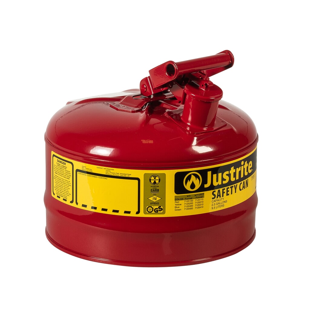 Product afbeelding: Veiligheidsreservoir Justrite type I, klapgreep, rood, 9,5 liter