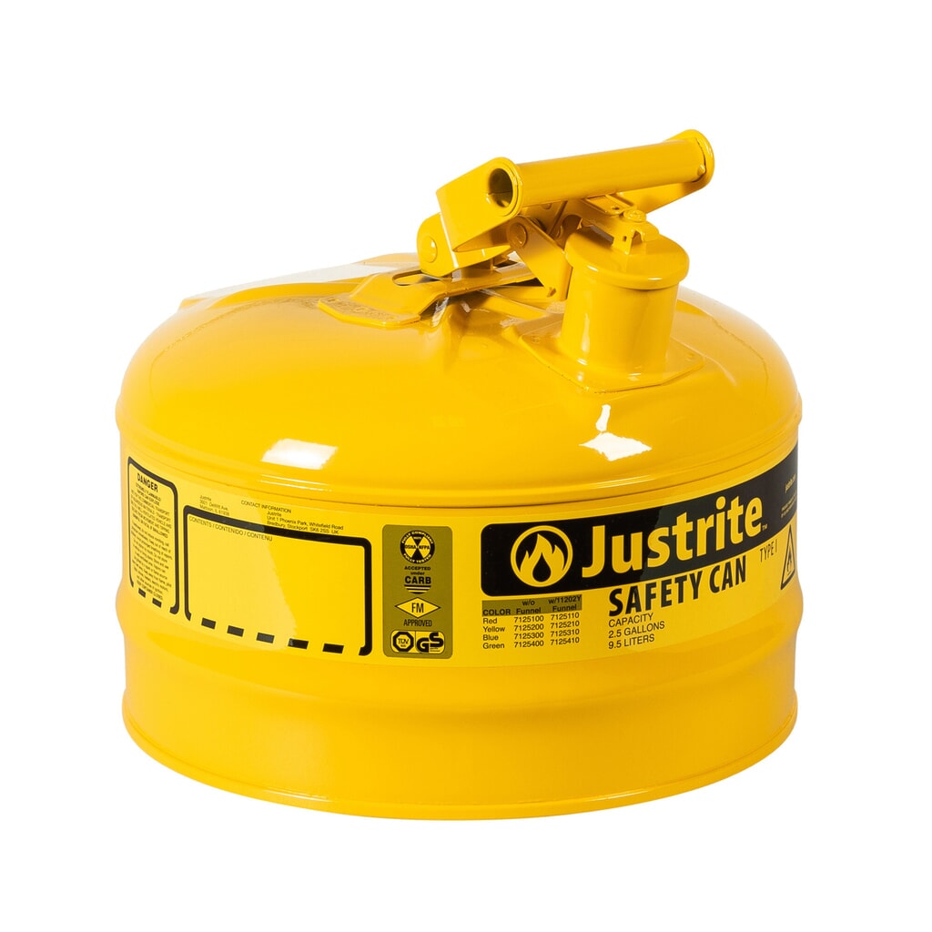 Veiligheidsreservoir Justrite type I, klapgreep, geel, 9,5 liter Product afbeelding: Veiligheidsreservoir Justrite type I, klapgreep, geel, 9,5 liter