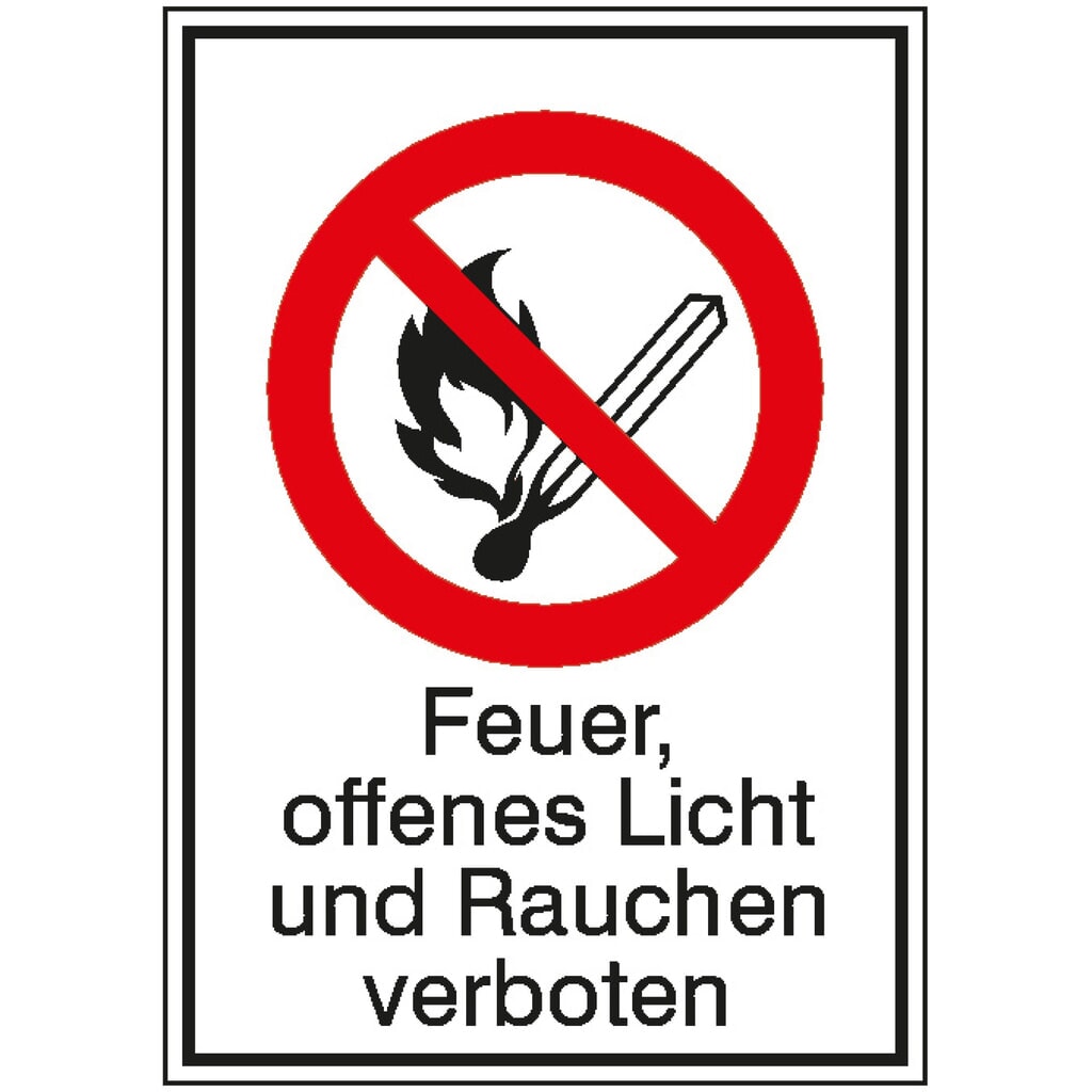 Verbodsbord combinatie – "Feuer, offenes Licht und Rauchen verboten”
