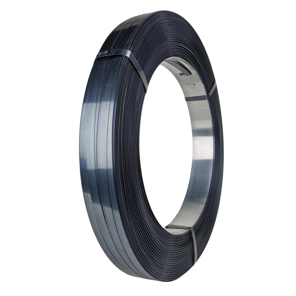Product afbeelding: Verpakkingsstaalband geblauwd + gewaxt, 12,7 x 0,5 mm, pakomwikkeling