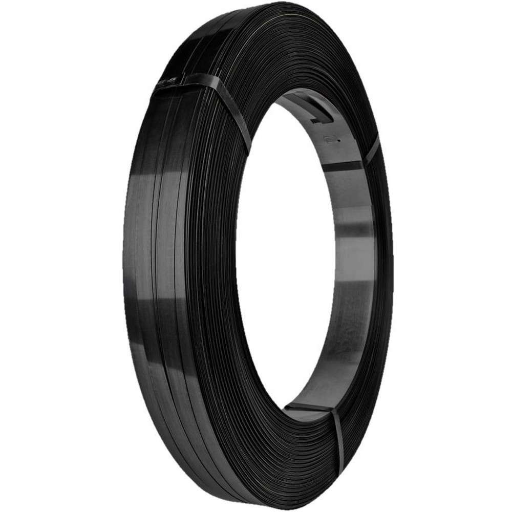 Product afbeelding: Verpakkingsstaalband zwart gelakt + gewaxt, 12,7 x 0,5 mm, pakomwikkeling