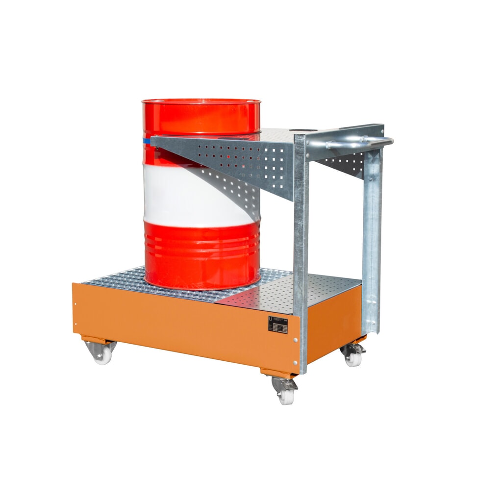 Productafbeelding nr. 2: Bauer® lekbak van staal LPW, verrijdbaar, inclusief geperforeerde plaatbeugel en bevestigingsband, geel-oranje