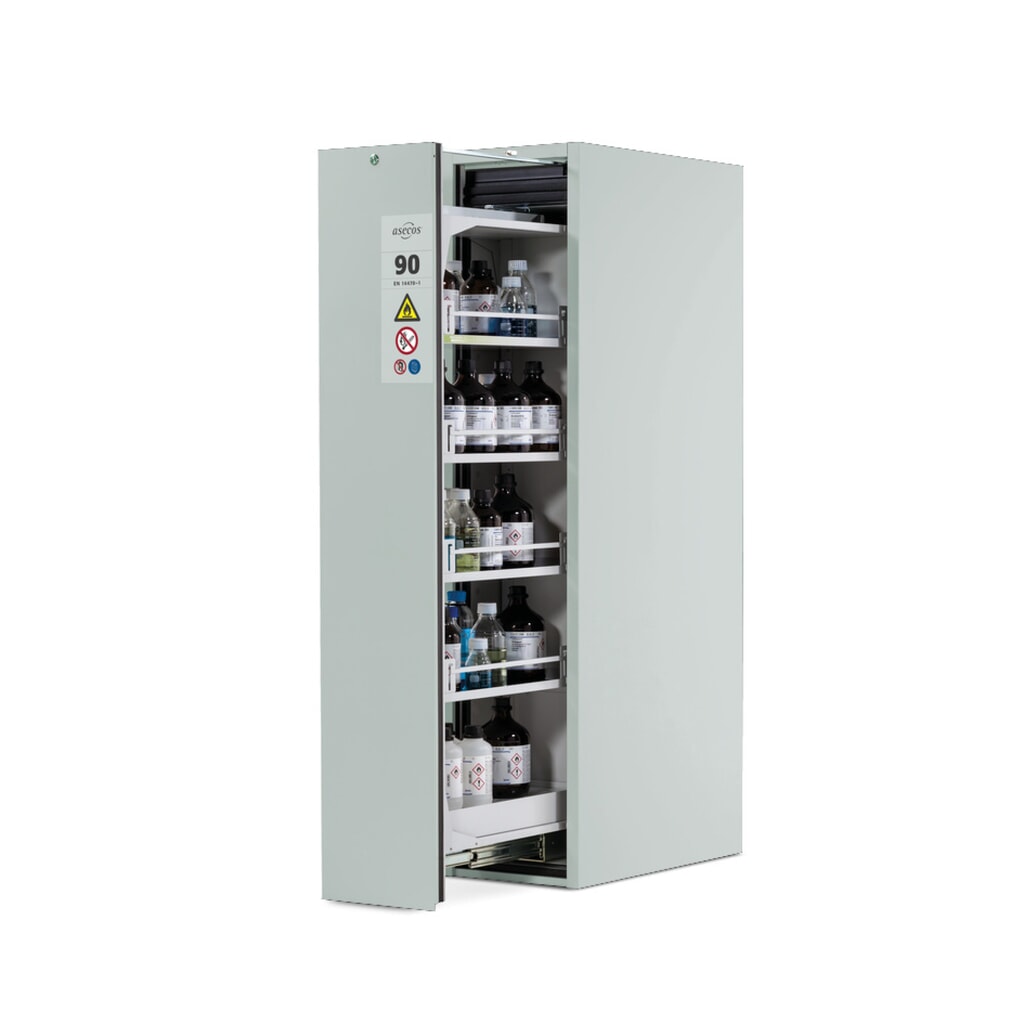 asecos® brandveiligheidskast V-MOVE-90 met verticale uittrekfunctie, hxbxd 1.966 x 449 x 860 mm, lichtgrijs Product afbeelding: asecos® brandveiligheidskast V-MOVE-90 met verticale uittrekfunctie, hxbxd 1.966 x 449 x 860 mm, lichtgrijs