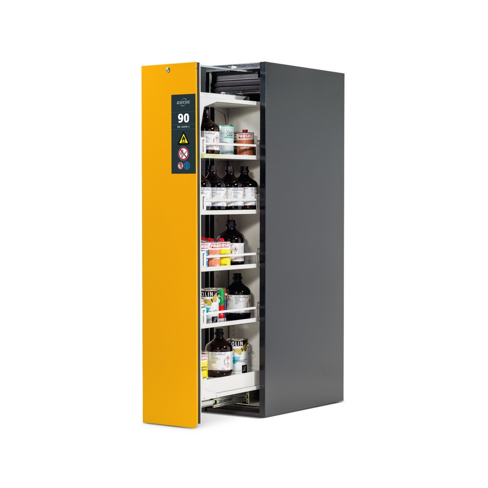 Product afbeelding: Verticaal uitschuifbare kast asecos® V-MOVE-90, hxbxd 1.966 x 449 x 860 mm, antraciet/veiligheidsgeel
