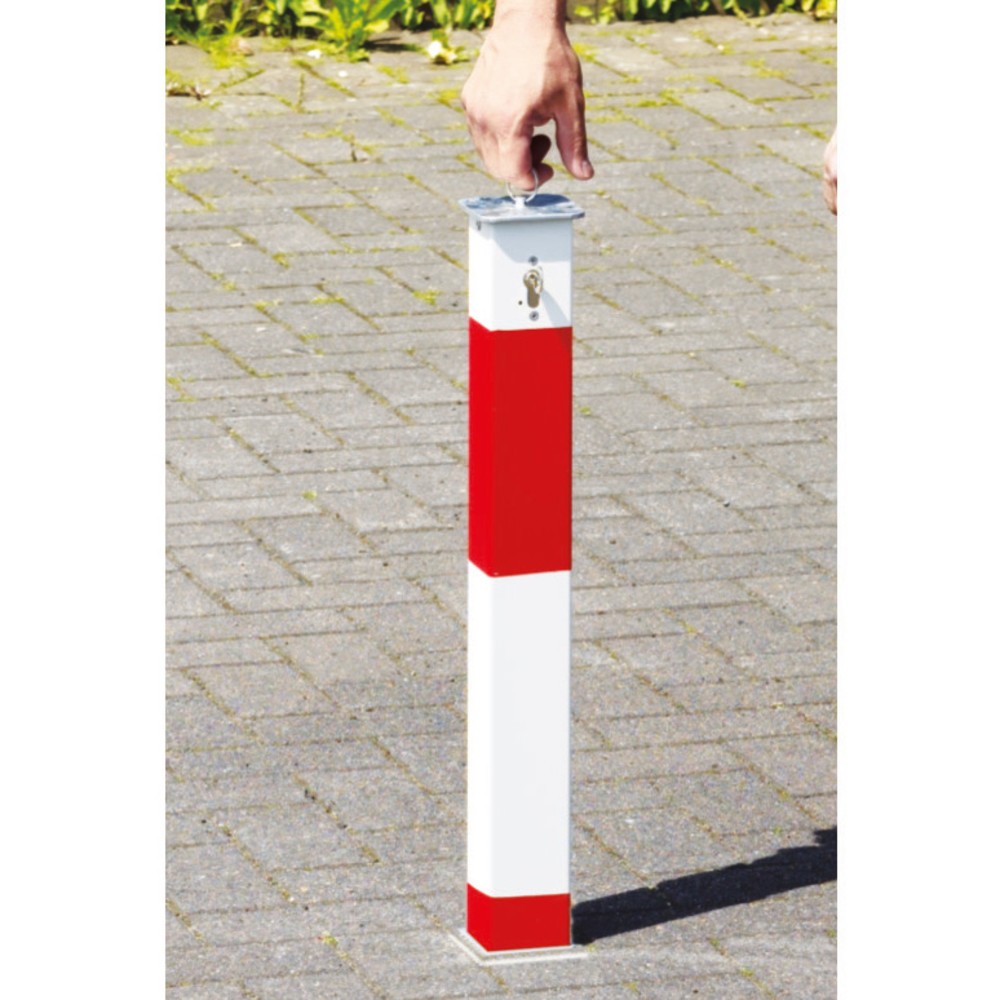 Productafbeelding nr. 2: Afzetpaal van aluminium, verzinkbaar 70 x 70 mm, staand afsluitbaar, rood/wit