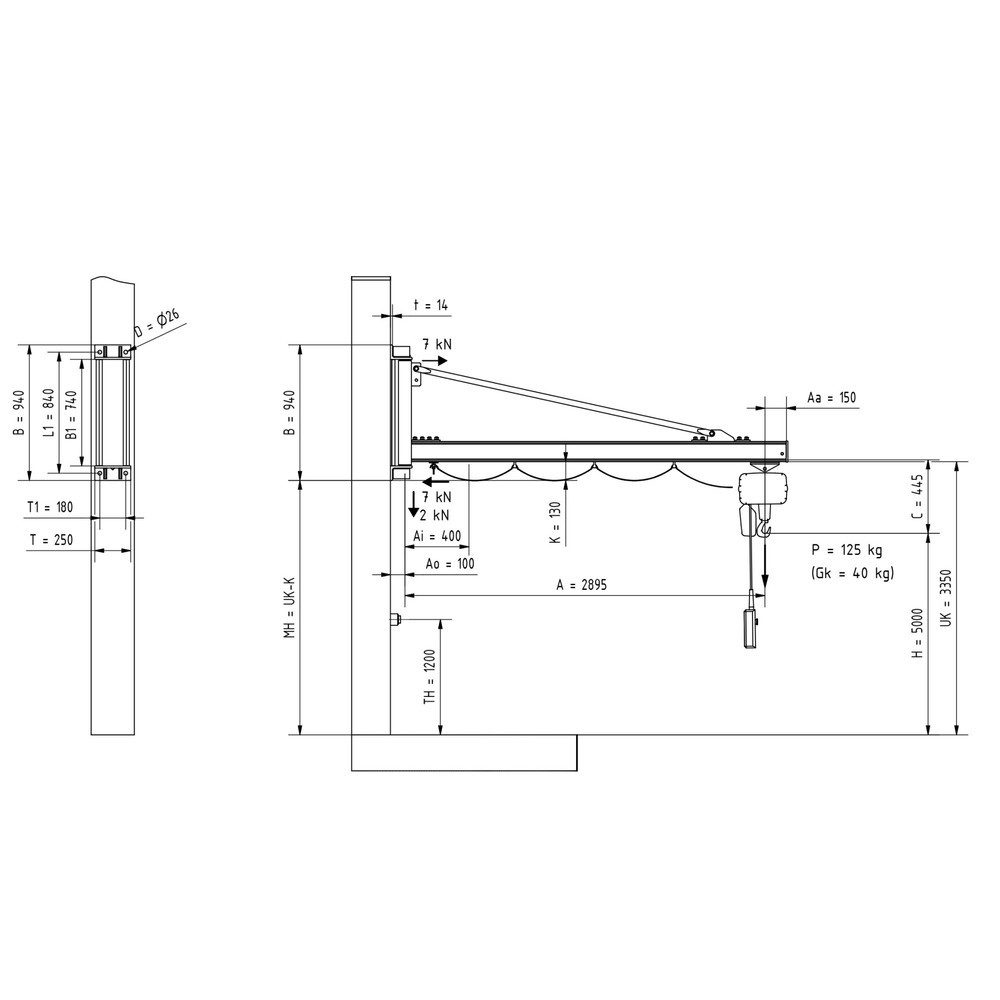 Productafbeelding nr. 2: Zwenkkraan VETTER® incl. elektrische takel LIFTKET, wanduitvoering, reikwijdte 1.900 mm, draagvermogen 125 kg