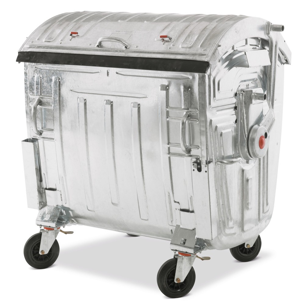 Product afbeelding: Vuilcontainer van verzinkt staal, 1.100 liter, conform DIN EN 840-3, met 4 rollen