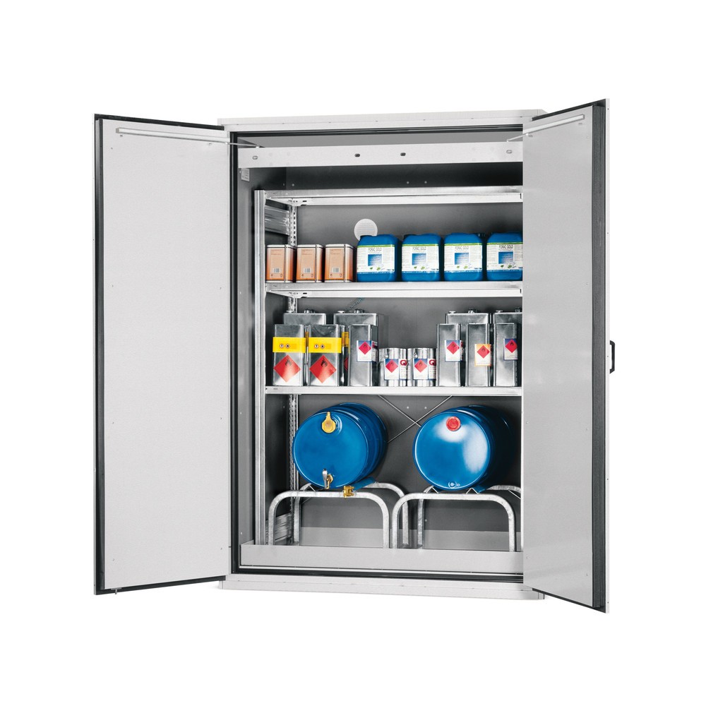 Product afbeelding: Vuurbestendige vatenkast asecos® type 90 voor grote vaten, lekbak + transportsokkel