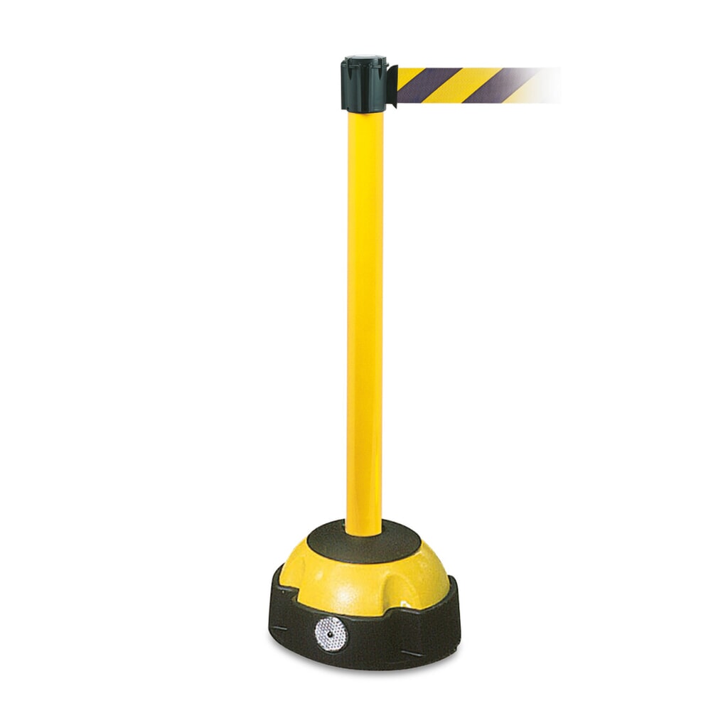 Afzetband met paal, paal geel, lint geel/zwart Product afbeelding: Afzetband met paal, paal geel, lint geel/zwart