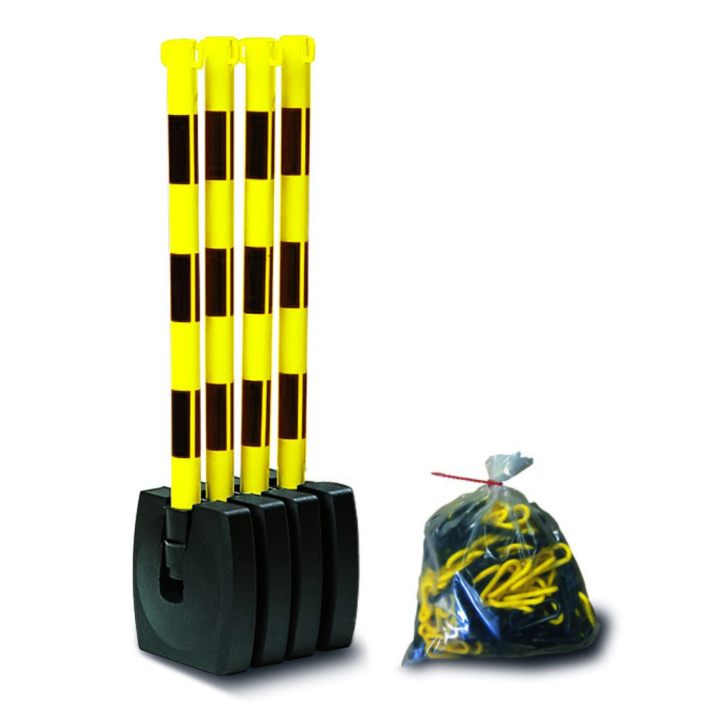 Product afbeelding: Waarschuwingsstandaardset met ketting MORAVIA GUARDA-Flex, 4 staanders + 10 m ketting, zwart/geel