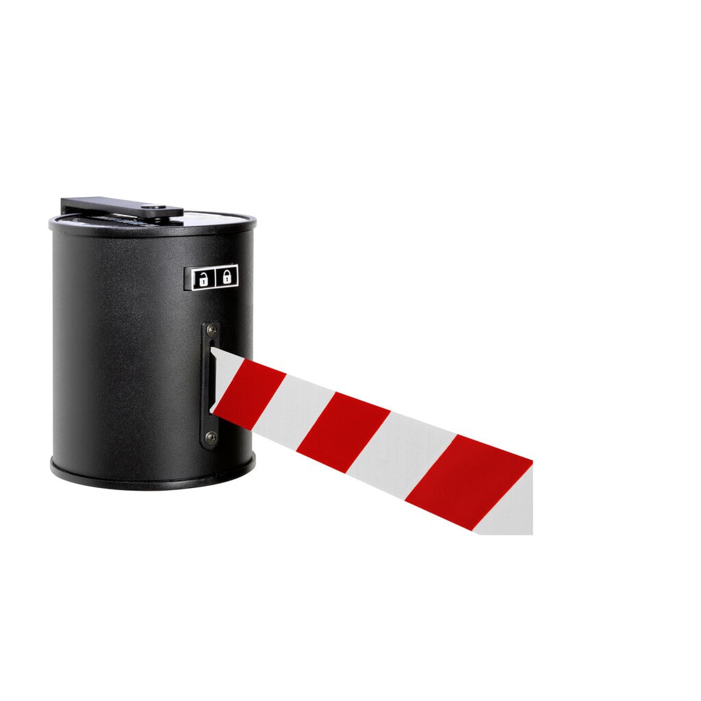 Wandafzetband RS-GUIDESYSTEMS® met metalen behuizing, uittreklengte 20 m, rood/wit diagonaal gestreept Productafbeelding nr. 1: Wandafzetband RS-GUIDESYSTEMS® met metalen behuizing, uittreklengte 20 m, rood/wit diagonaal gestreept