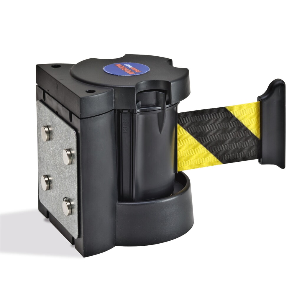 Product afbeelding: Wandafzetband, zelfspannend, met centrifugaalrem, lengte 4 m, zwart/geel diagonaal gestreept