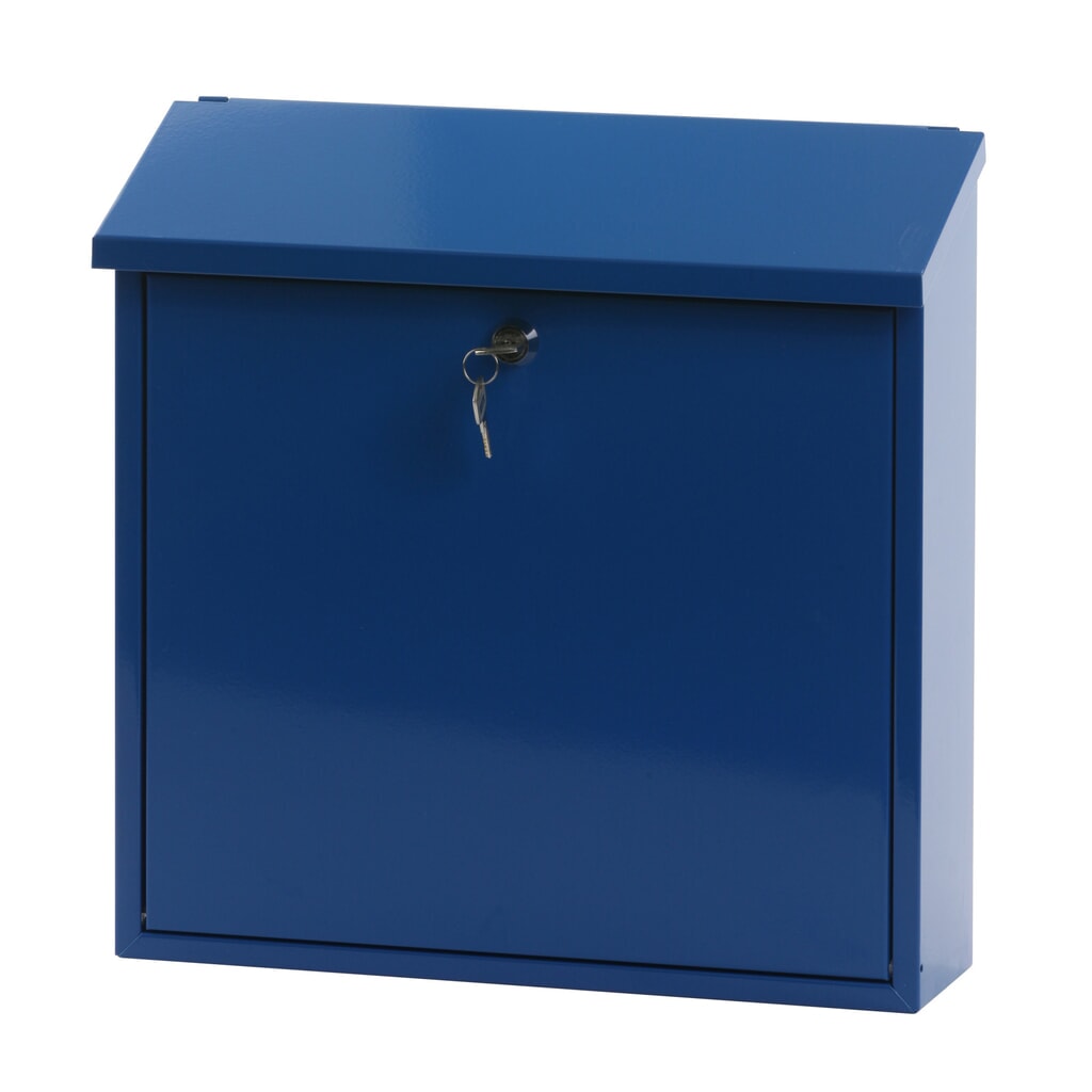 Wandbrievenbus Malagan, met cilinderslot, van verzinkt staal, blauw Product afbeelding: Wandbrievenbus Malagan, met cilinderslot, van verzinkt staal, blauw