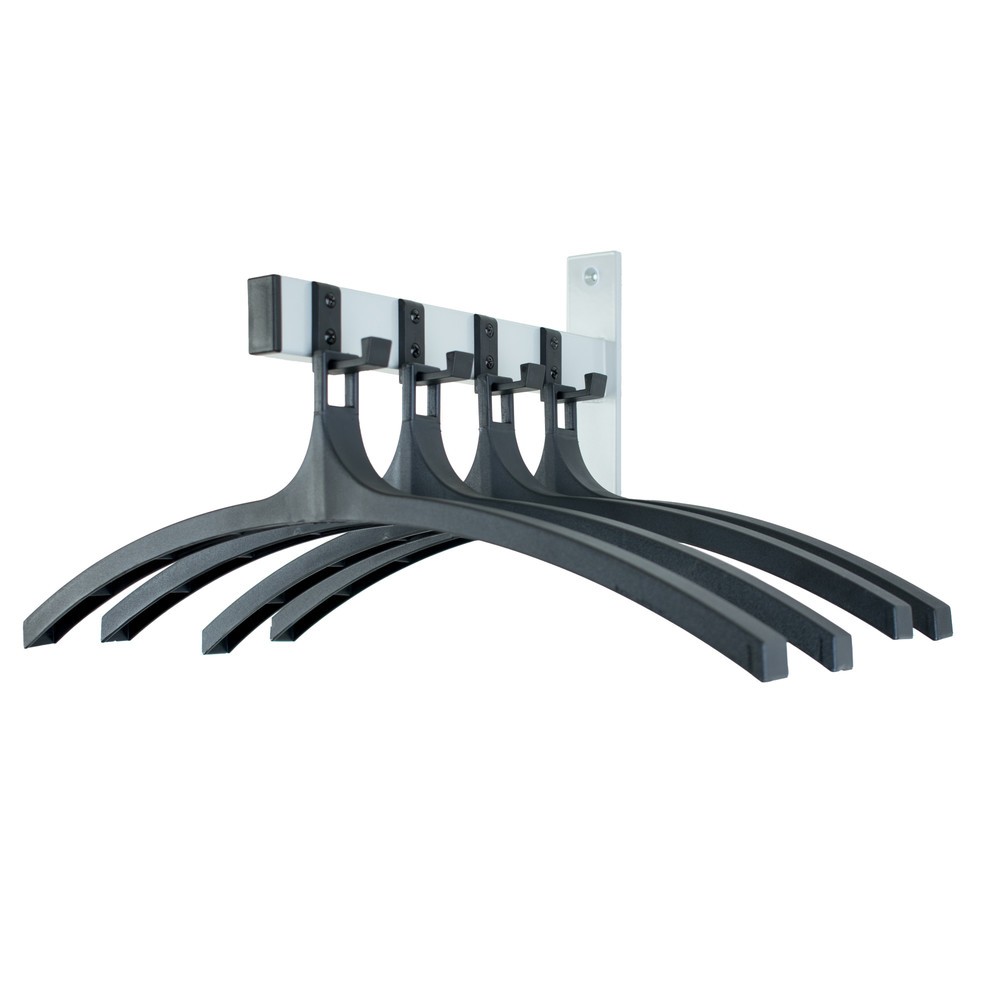 Productafbeelding nr. 1: Wandgarderobe HIQ, om vast te schroeven, zwart, aluminiumgrijs, 4 haken, inclusief 4 kleerhangers