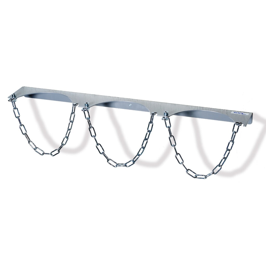 Wandhouder fetra® voor 3 gasflessen, kettingbeveiliging, fles-Ø 140 mm Product afbeelding: Wandhouder fetra® voor 3 gasflessen, kettingbeveiliging, fles-Ø 140 mm