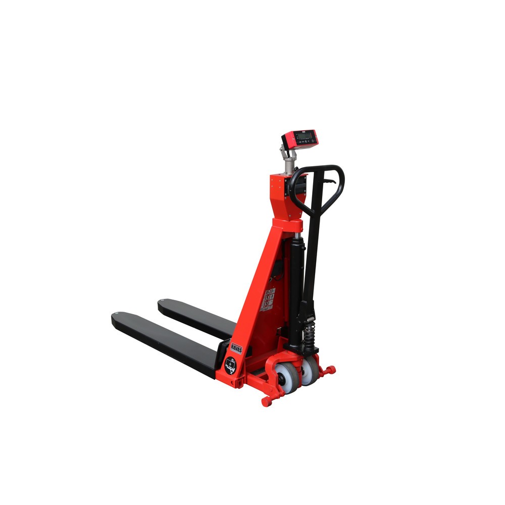 Product afbeelding: Ravas Schaarhefwagen met weegschaal, handhydraulisch, draagvermogen 1.000 kg, vorklengte 1.200 mm, polyurethaan