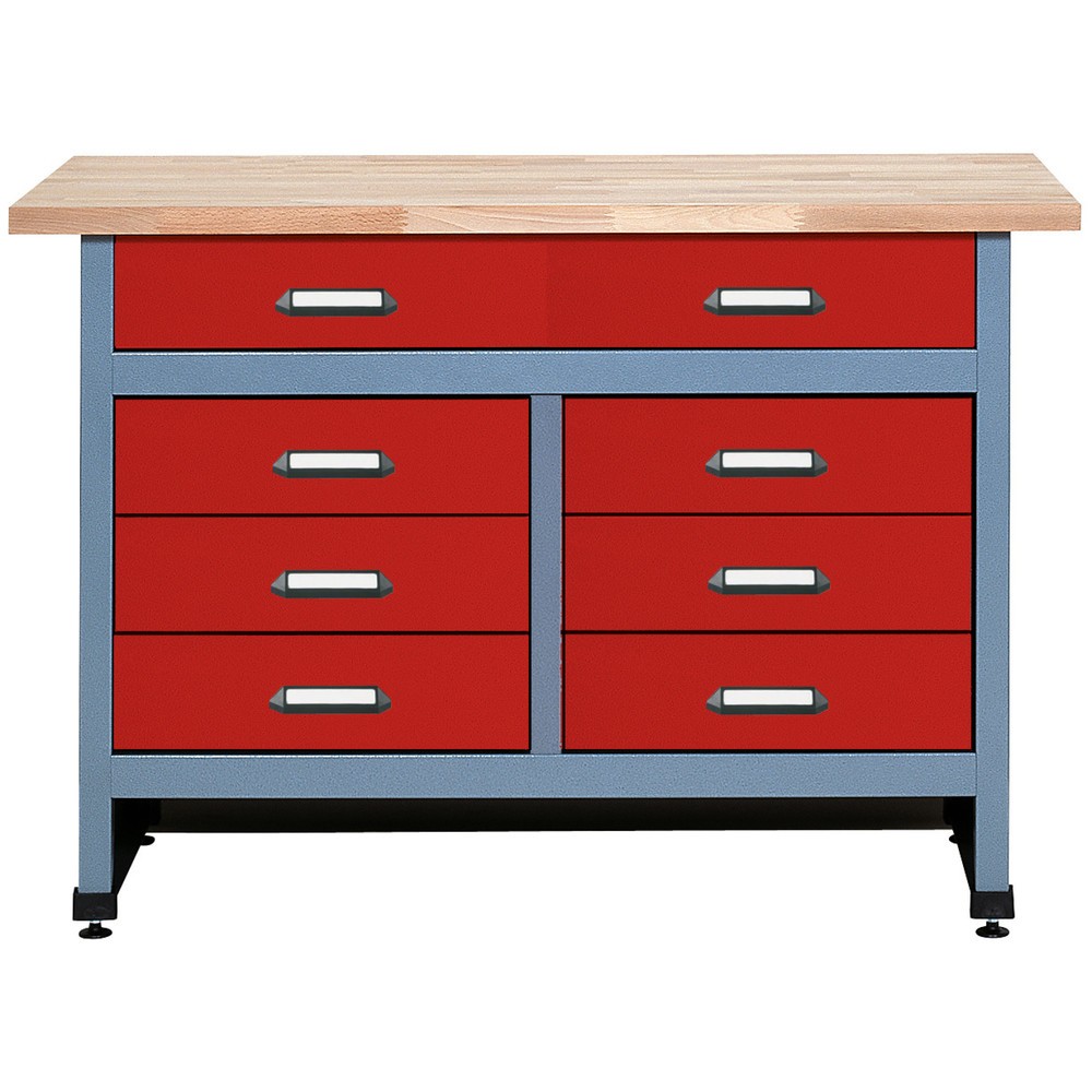 Product afbeelding: Werkbank met 6 kleine + 1 grote lade, bxd 1.200 x 600 mm, rood