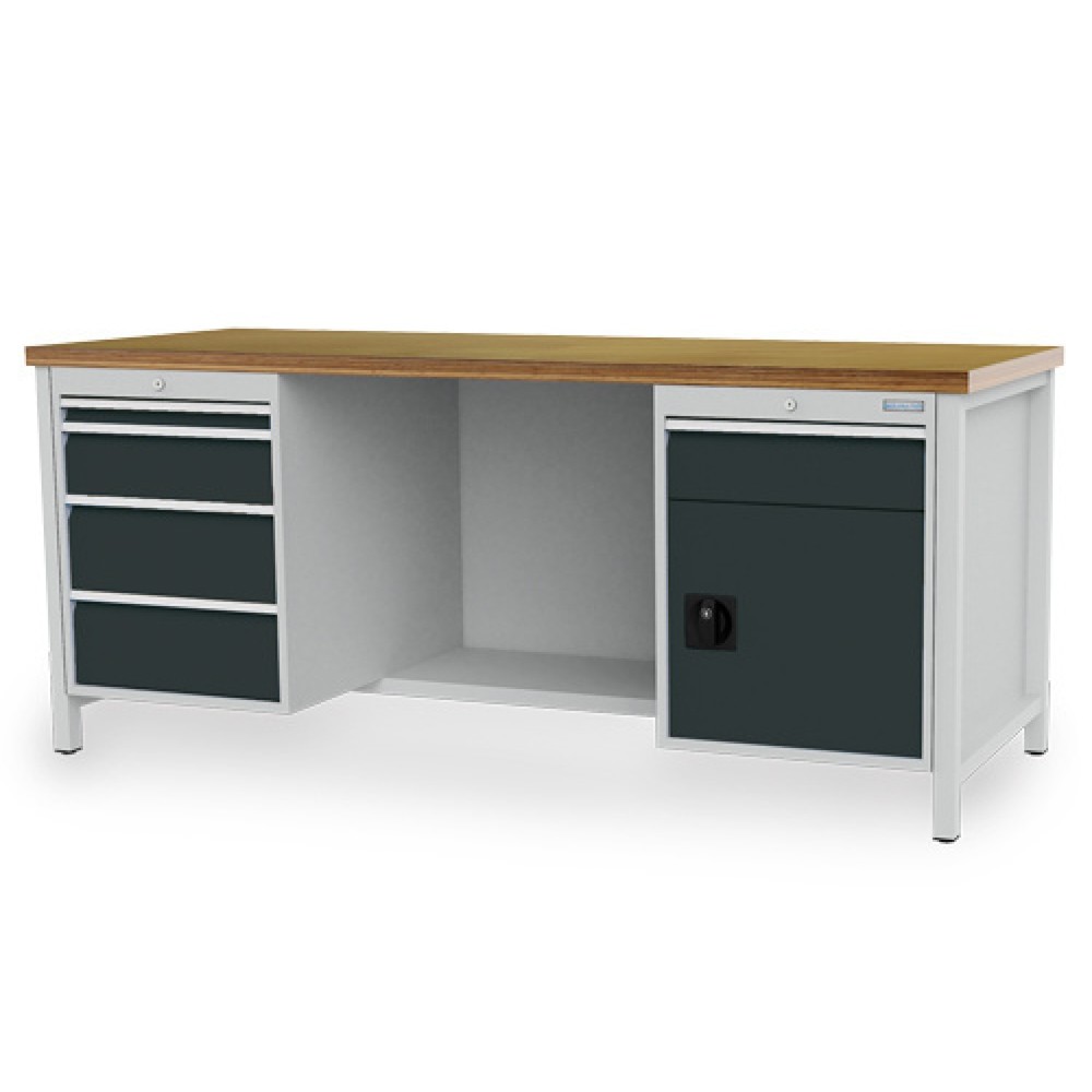 Product afbeelding: Werkbank Bedrunka+Hirth R 18-24, hxbxd 859 x 2.000 x 750 mm, lichtgrijs, antracietgrijs, 5 lades 1x50 mm + 2x150 + 2x200 mm, 1 draaideur 1x600 mm