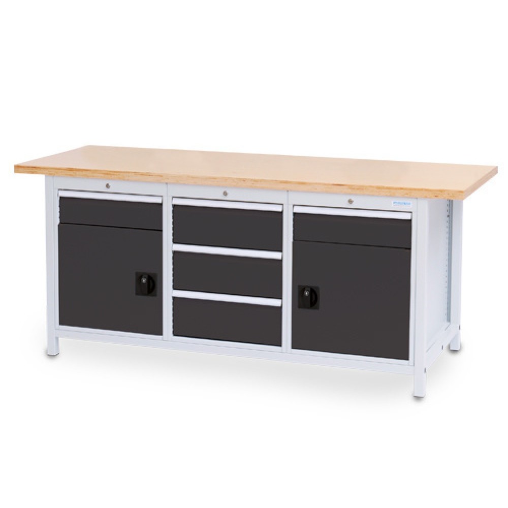 Product afbeelding: Werkbank Bedrunka+Hirth R 18-24, hxbxd 859 x 2.000 x 750 mm, lichtgrijs, antracietgrijs, 5 lades 2x150 + 3x200 mm, 2 draaideuren 2x450 mm