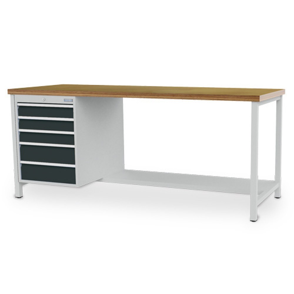 Product afbeelding: Werkbank Bedrunka+Hirth R 18-24, hxbxd 859 x 2.000 x 750 mm, lichtgrijs, antracietgrijs, 5 lades 3x100 + 2x150 mm