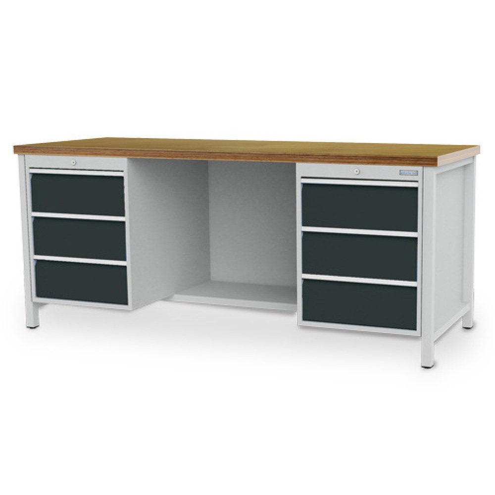 Product afbeelding: Werkbank Bedrunka+Hirth R 18-24, hxbxd 859 x 2.000 x 750 mm, lichtgrijs, antracietgrijs, 6 lades 6x200 mm