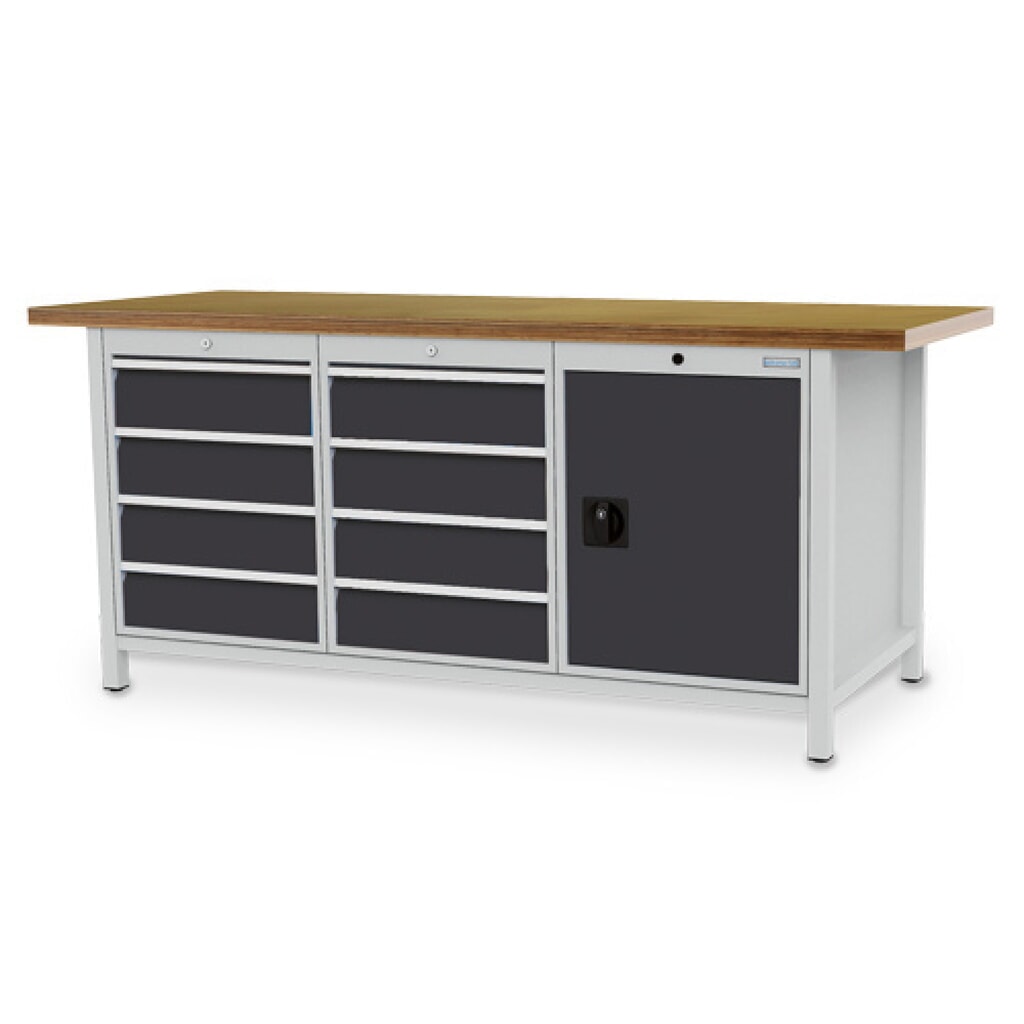 Werkbank Bedrunka+Hirth R 18-24, hxbxd 859 x 2.000 x 750 mm, lichtgrijs, antracietgrijs, 8 lades 8x150 mm, 1 draaideur 1x600 mm Product afbeelding: Werkbank Bedrunka+Hirth R 18-24, hxbxd 859 x 2.000 x 750 mm, lichtgrijs, antracietgrijs, 8 lades 8x150 mm, 1 draaideur 1x600 mm