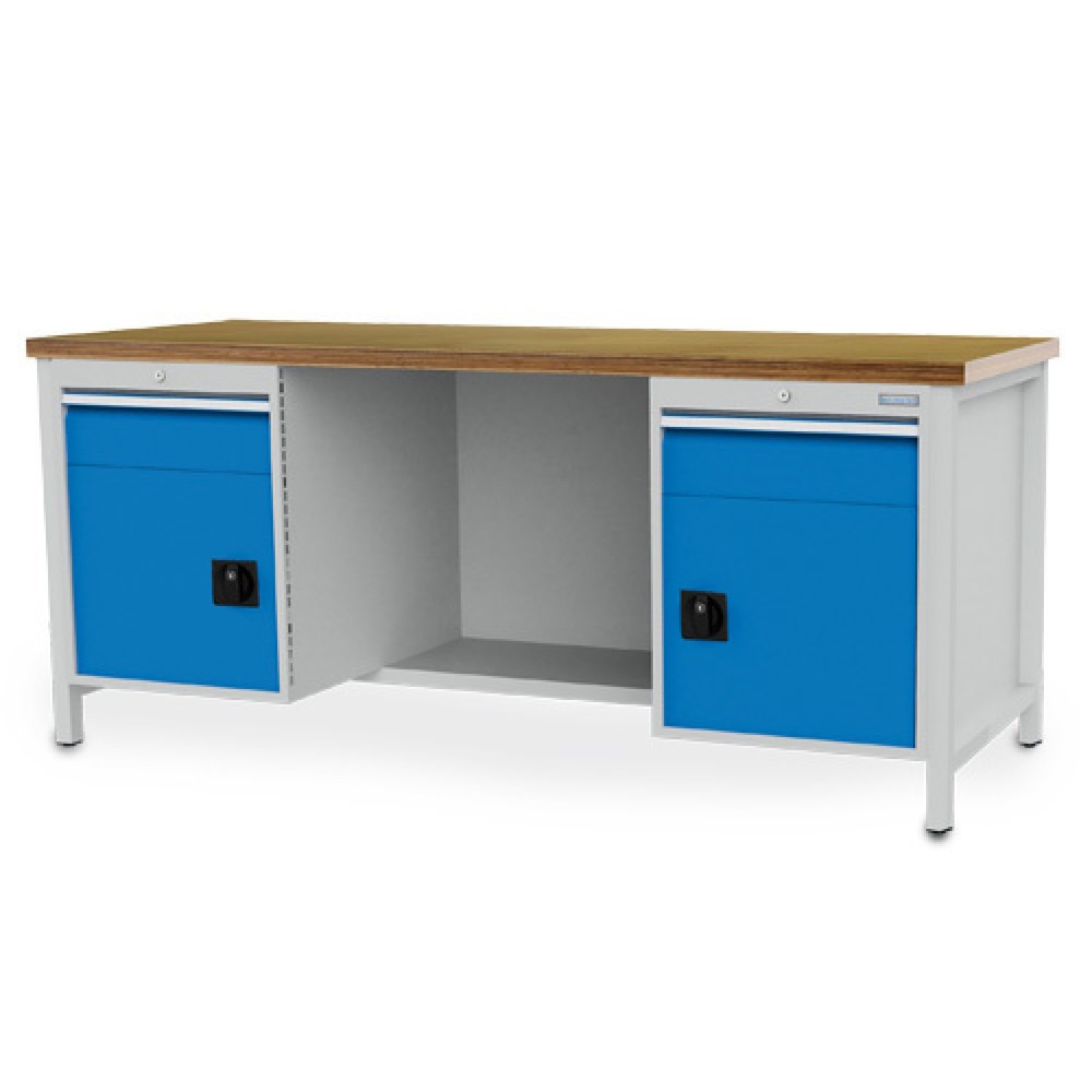 Product afbeelding: Werkbank Bedrunka+Hirth R 18-24, hxbxd 959 x 2.000 x 750 mm, lichtgrijs, lichtblauw, 2 lades 2x150 mm, 2 draaideuren 2x450 mm