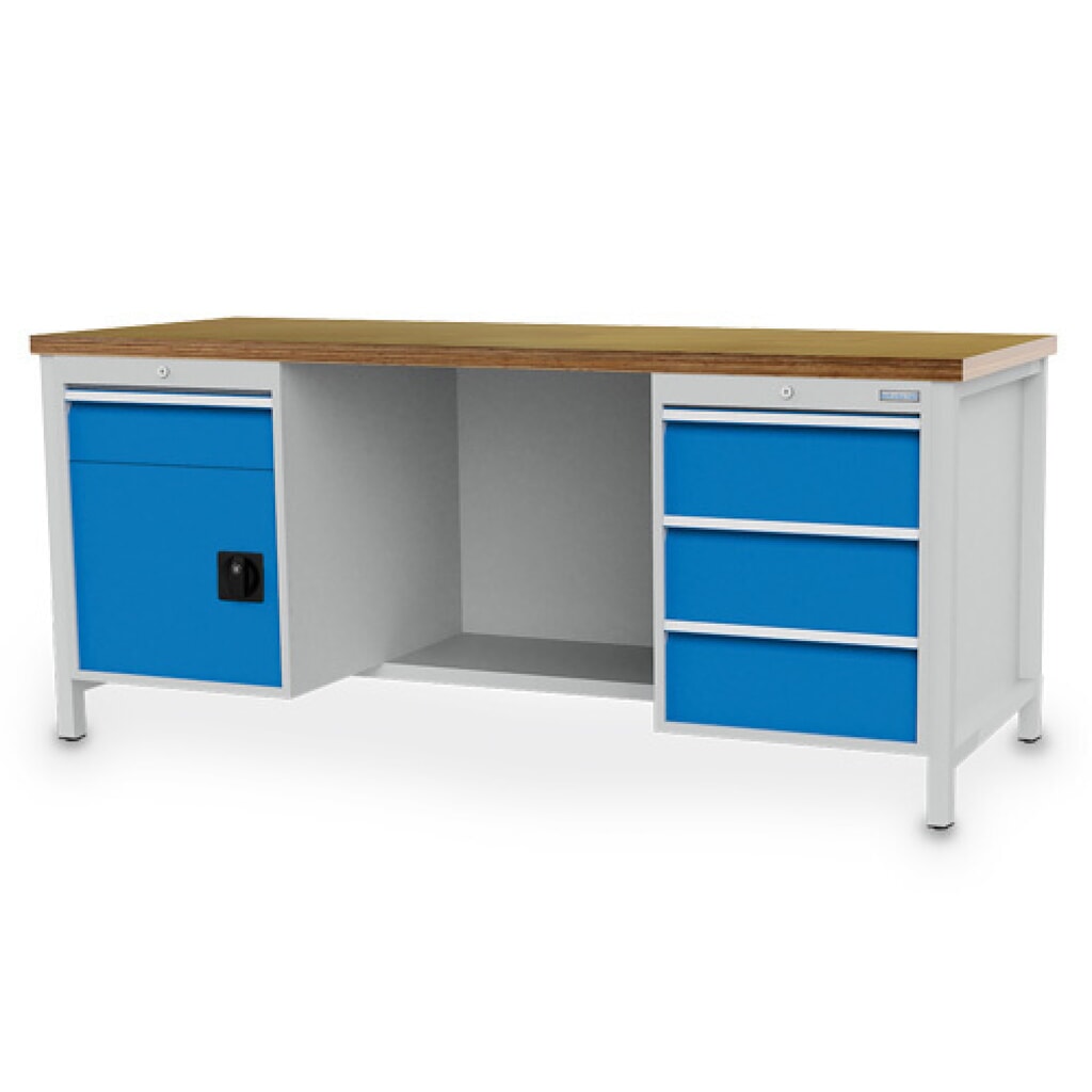 Product afbeelding: Werkbank Bedrunka+Hirth R 18-24, hxbxd 859 x 2.000 x 750 mm, lichtgrijs, lichtblauw, 4 lades 1x150 mm + 3x200 mm, 1 draaideur 1x450 mm